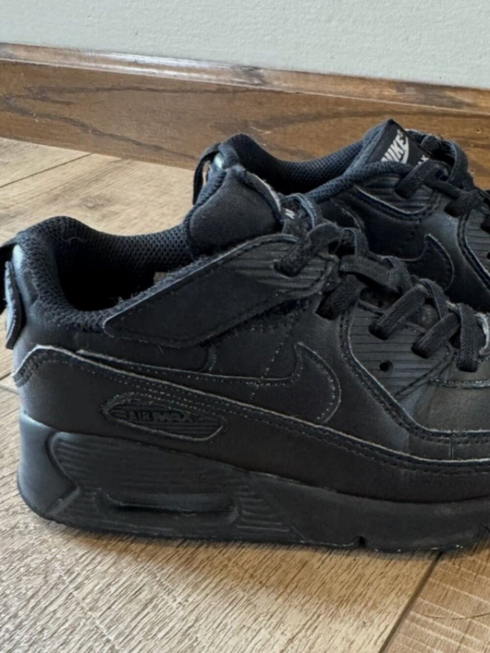 Nike Air Max 90 Boys Black Lace Up Cushioned Sneakers Leather US 1Y